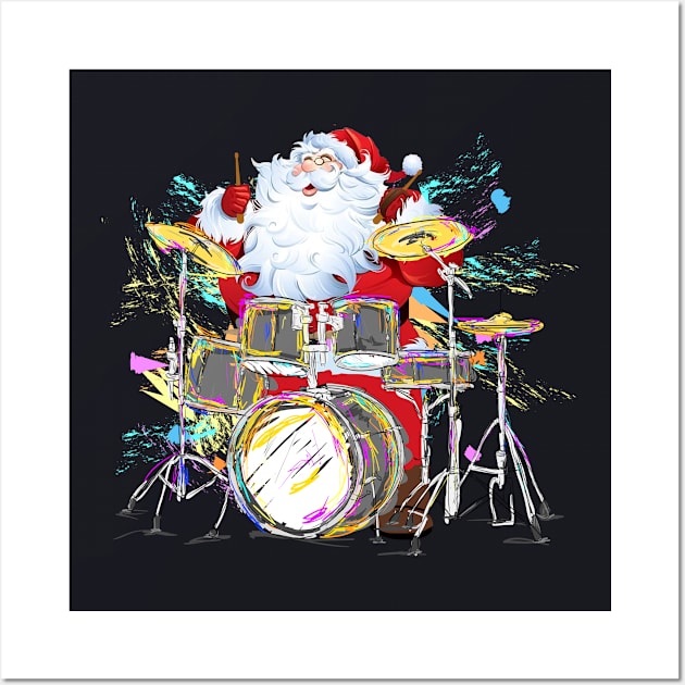 Christmas Santa Claus Playing Drums Wall Art by Daysy1